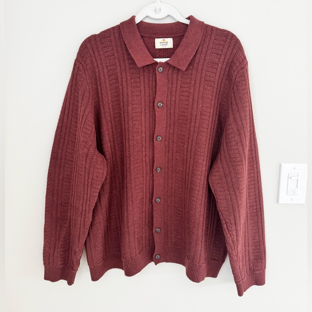 Marine Layer Arthur Sweater Cardigan Button Merino Wool Blend Veneer size XL - Picture 5 of 16
